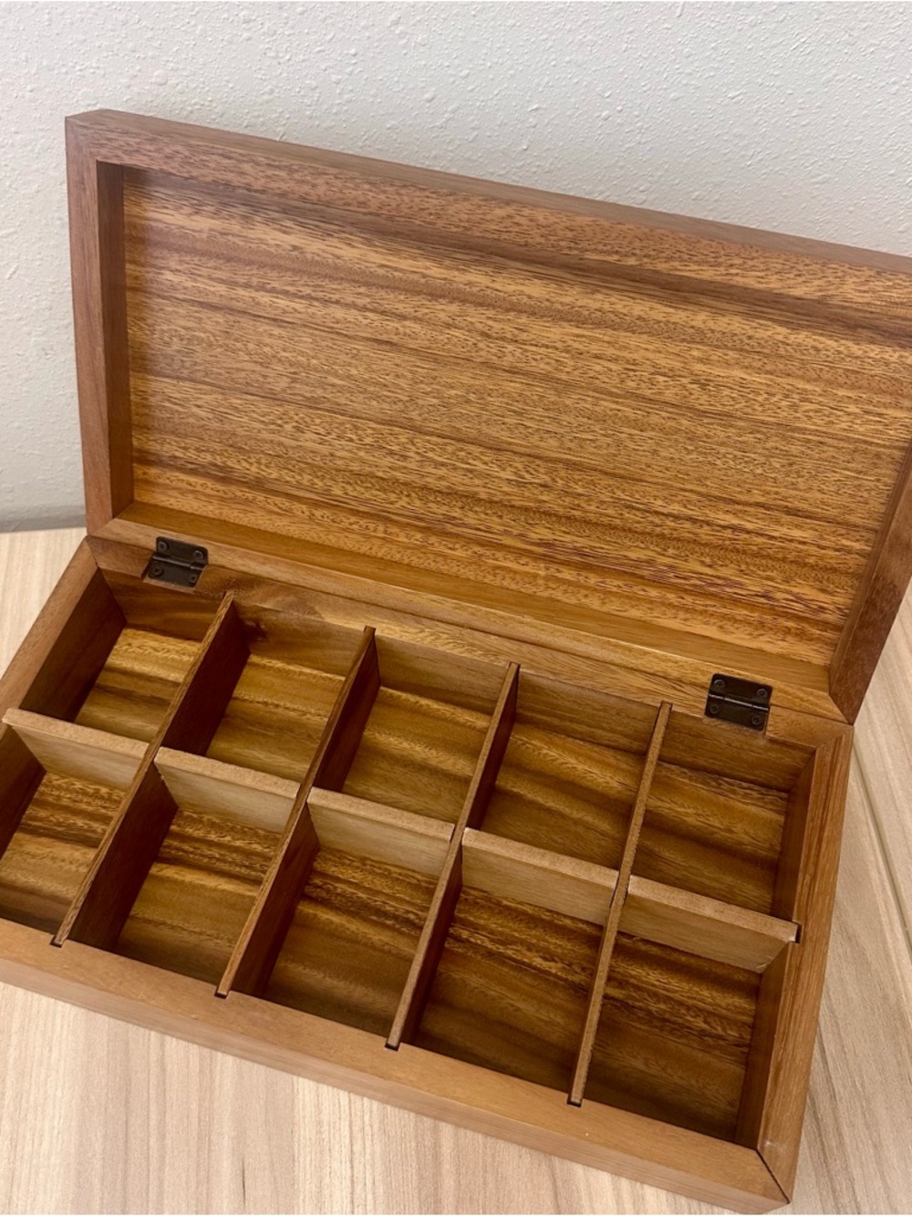 XL Gourmet Acacia Wood Rectangular 10 Compartment Tea Chest By Ironwood